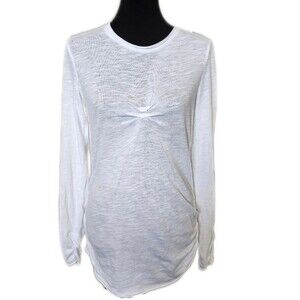 CAbi Style #565 Long Sleeved White Tee T-shirt, Ruched Bust & Sides M